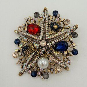 Large Nautical Starfish Brooch |Rhinestone Statement Pin | Coastal Glam
